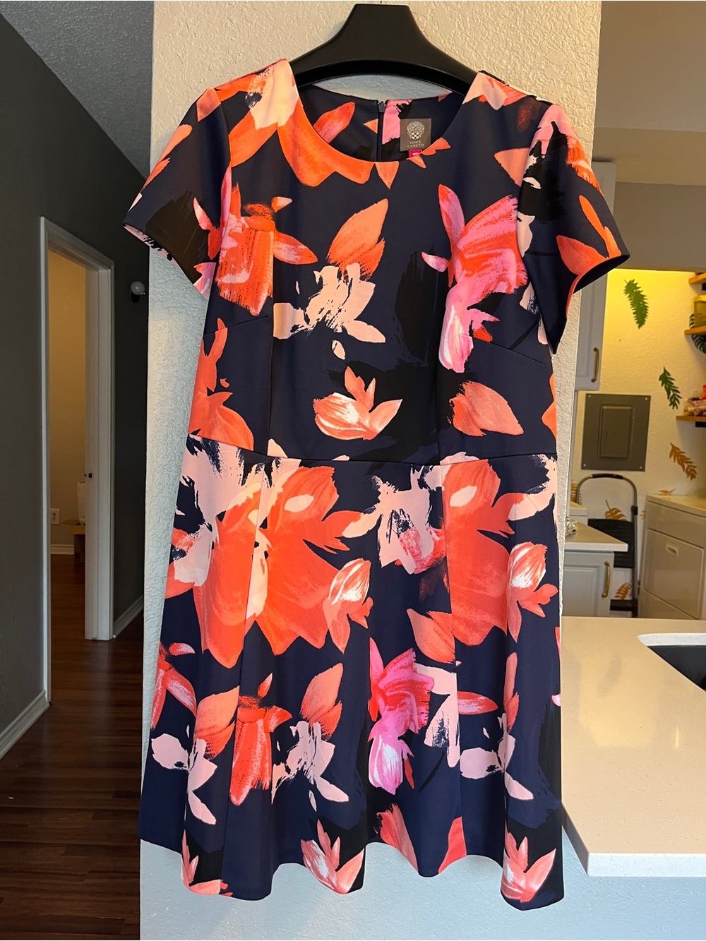 Vince Camuto Navy Dress with Coral & Pink Floral Print